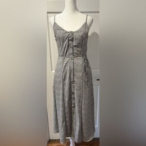 Sienna Sky Midi Creamy White Animal Print Tie Waist Front Slit Dress Size XS